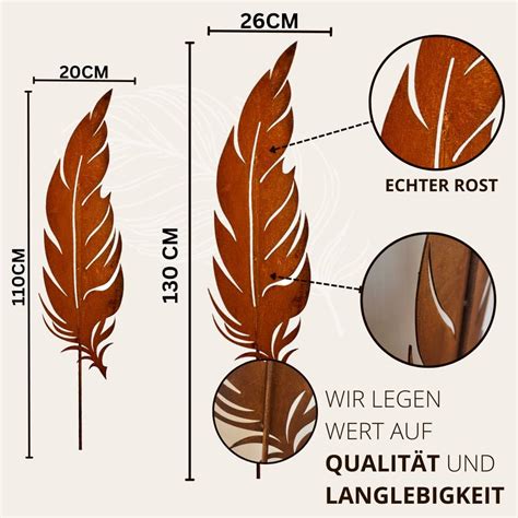 Terma Rost Feder Set XXL 134cm Höhe Gartenstecker Gartenfigur groß