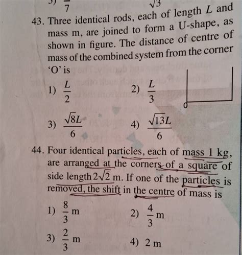 Three Identical Rods Each Of Length L And Mass M Are Joined To Form A U