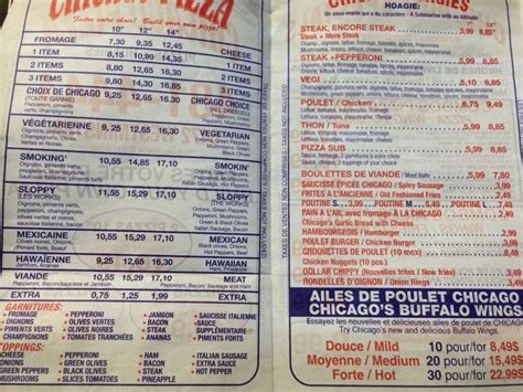 Menu at Chicago Pizza pizzeria, Montreal, 54 Westminster Ave N