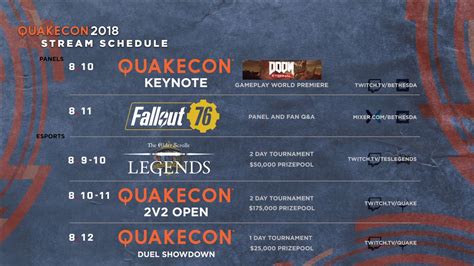 Quakecon 2018 Stream Schedule Doom Eternal Fallout 76 Quake