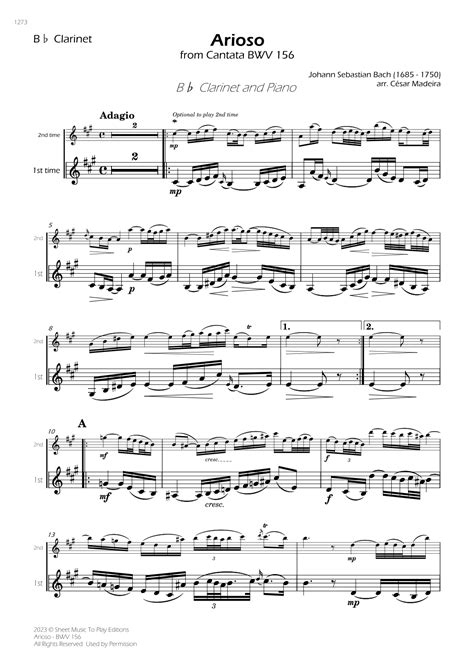 Arioso Bwv Bb Clarinet And Piano Individual Parts Arr C Sar