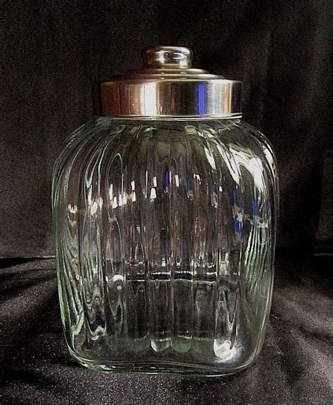 Heavy Glass Canister Apothecary Jar Clear Ribbed Glass Polished