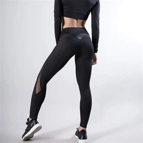 Buy Svokor Mesh Women Fitness Leggings Black Leather