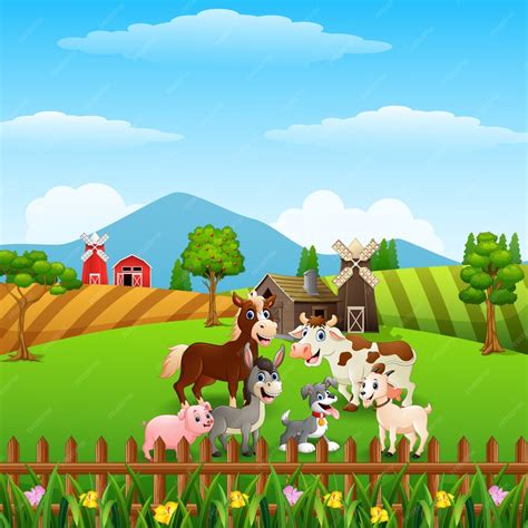 Premium Vector | Happy animals at farm background