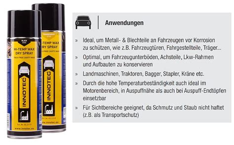 4 Stück Innotec Hi Temp Wax Spray Unterboden Und Hohlraumschutz Fettspray Schwarz Next Level