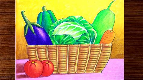 How To Draw Vegetable Basket Step By Step Vegetable Basket Drawing For