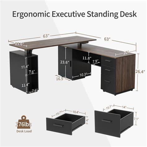 Fezibo L Shaped Executive Standing Desk With File Cabinet Electric