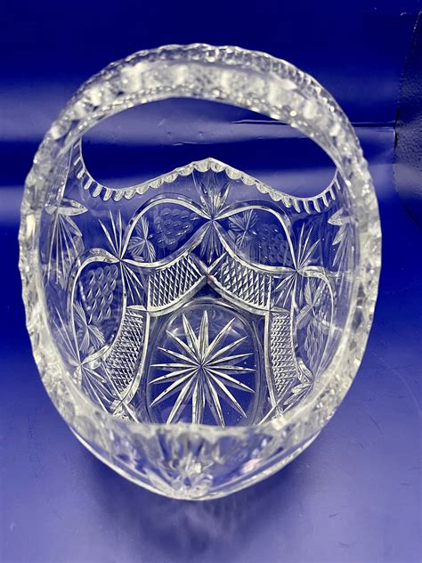 Vintage Heavy Cut Crystal Basket Large Deep Cut Crystal Fruit Basket Etsy