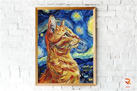 Cat in the Starry Night Van Gogh Style Gráfico por Ricco Art Creative