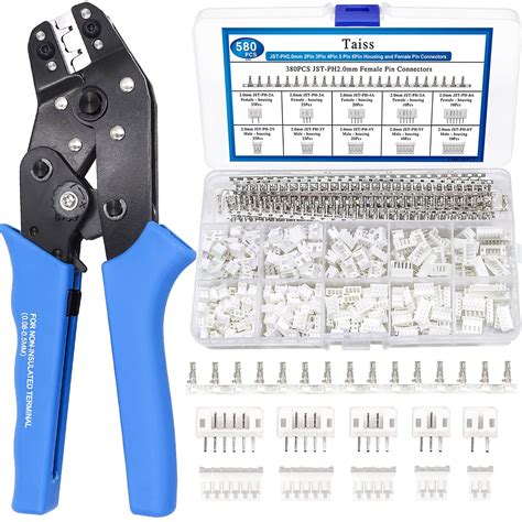 Taiss JST Crimping Tool with 580PCS JST PH Connector kit 2.0mm 2/3/4/5