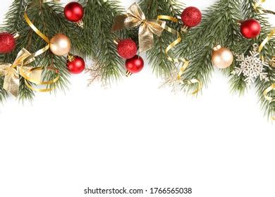 Christmas Border Tree Branches Golden Baubles Stock Photo 228004093