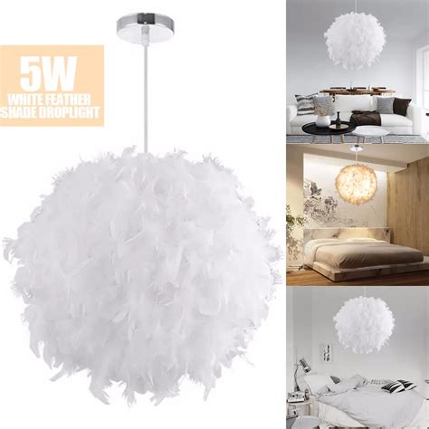 W White Feather Pendant Lamp E Led Ceiling Droplight Romantic