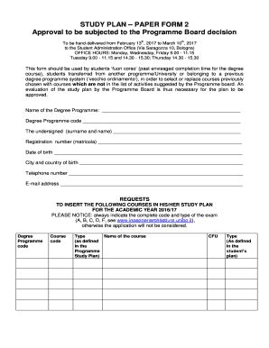 Fillable Online Study Plan Paper Form Approval To Be Subjected