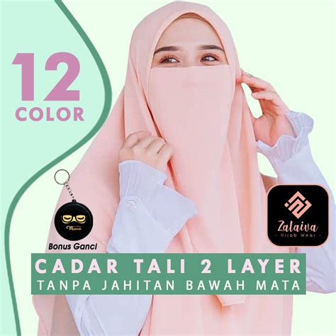 Jual Cadar Tali Tanpa Jahitan Mata 2 Layer Niqab Purdah ZALAIVA