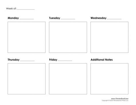 5 Day Week Calendar Template