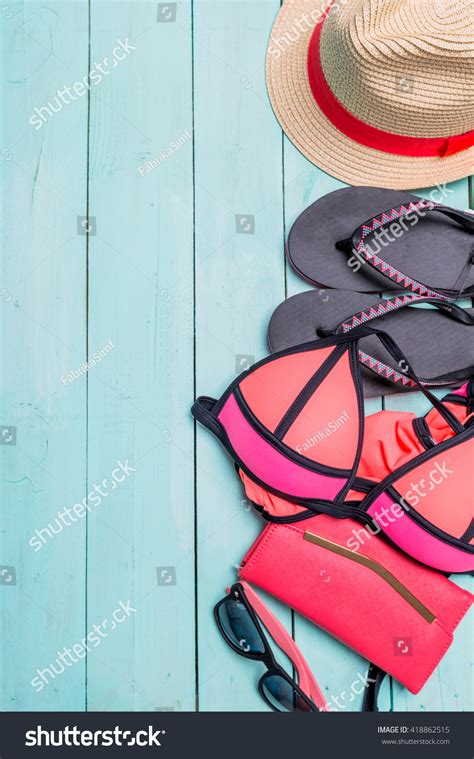 Set Beach Clothes Pink Bikini Stock Photo Shutterstock