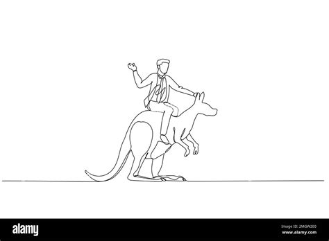 Drawing Of Businessman Riding Kangaroo With Suicase Metaphor Of Manager