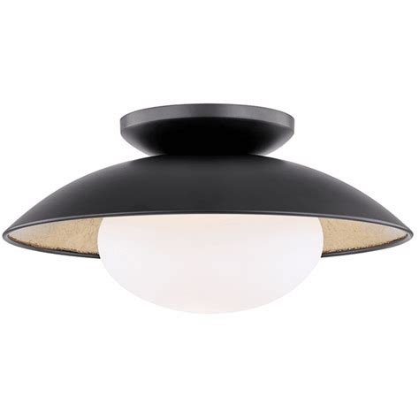 Mitzi H M Blk Gl Cadence Contemporary Black Gold Leaf Flush