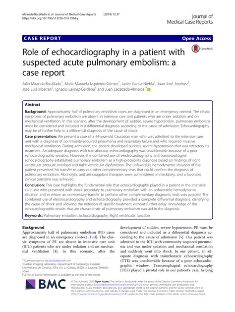 Pdf Role Of Echocardiography In A Patient With Suspected Acute