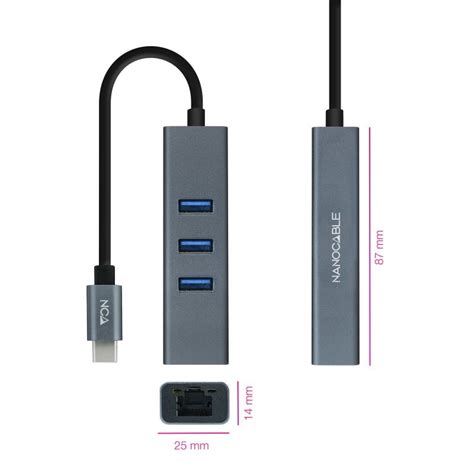 Nanocable Hub USB C A Ethernet Gigabit 3x USB 3 0 Aluminio