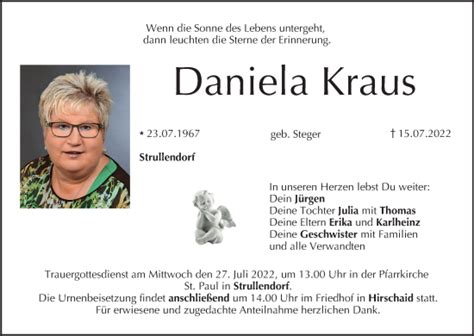 Daniela Kraus Traueranzeige Trauer Infranken De