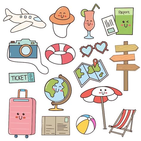 Conjunto De Viajes En Estilo Doodle Lindo Vector Premium