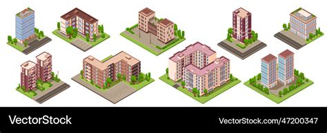 City Buildings Icon Set Royalty Free Vector Image