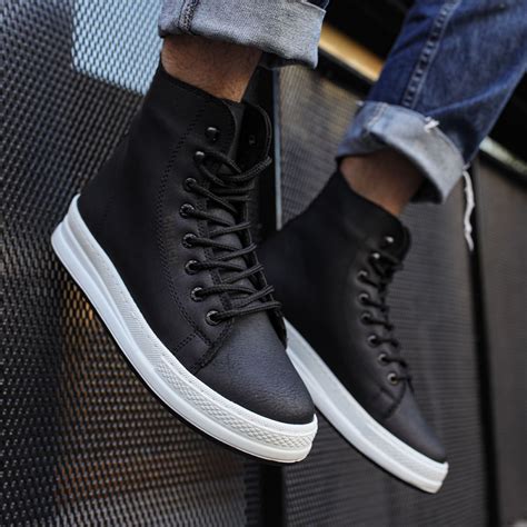 Mens High Top Sneakers Black White 055