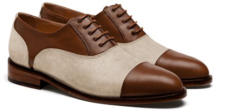 Cap Toe Oxford Schuhe Beige Flora Leder Veloursleder