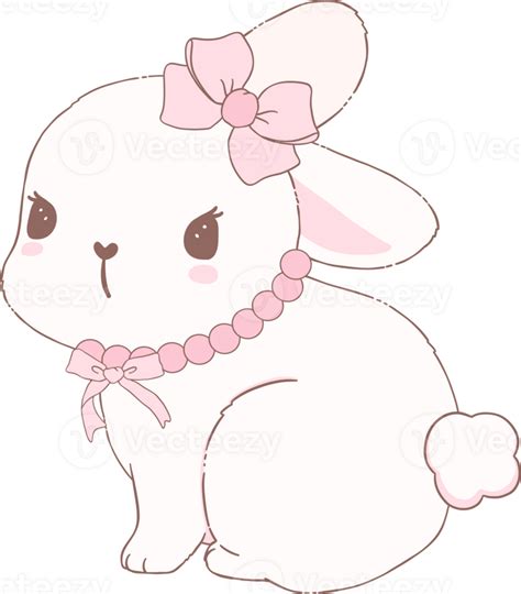 Coquette Bunny With Pink Ribbon Bow Png