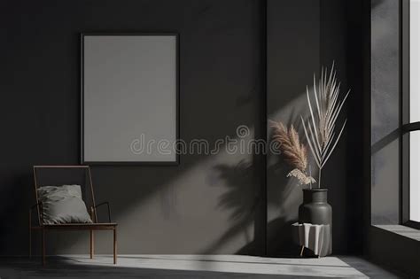 Modern Home Interior With Classic Black Color Palette Stock Image