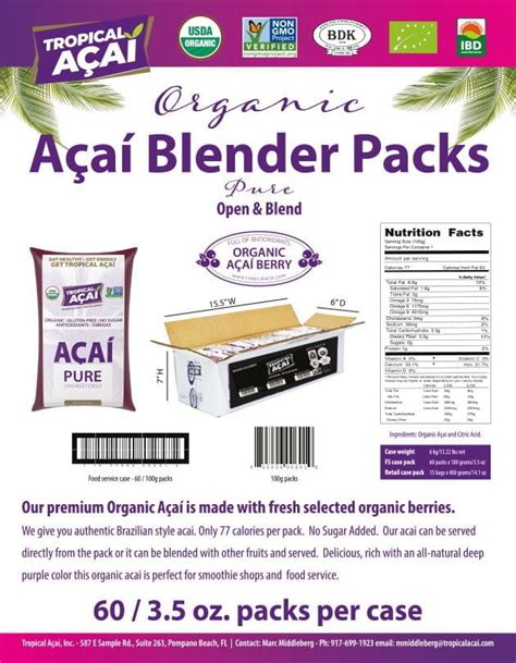 22lbs Scoopable Acai Pail Tropical Acai Wholesale Distributor And