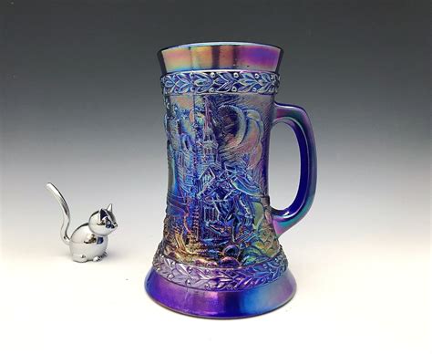 Fenton Bicentennial Commemorative Stein Independence Blue Blue Carnival Glass Iridescent Glass