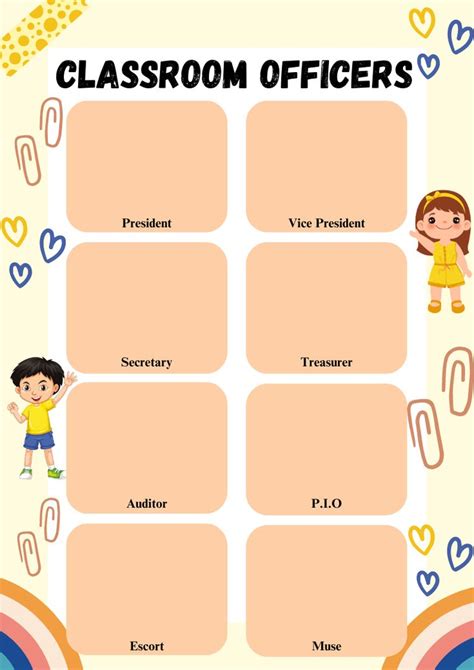 the classroom officer worksheet is shown with two children in yellow ...