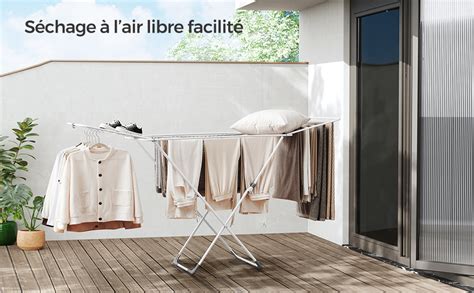 Songmics étendoir à linge séchoir pliable avec barres support de