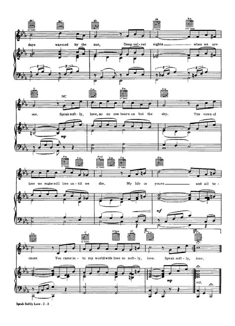 Speak Softly Love Piano Sheet Music Easy Sheet Music