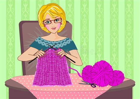 Woman Sitting Chair Knitting Stock Illustrations 179 Woman Sitting