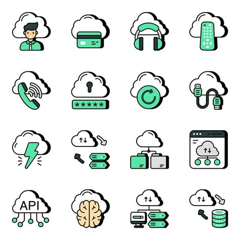 Pack Of Cloud Technology And Services Flat Icons Vector Art At