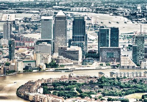 Aerial View of Canary Wharf and City Skyline from a High Vantage Point ...