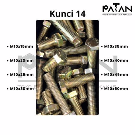 Jual Baut Dan Mur Besi M10 Kuning Kunci 14 Drat Pitch 1 25 Baut Siku