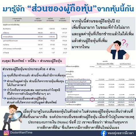 [doctorwanttime] มารู้จัก “ส่วนของผู้ถือหุ้น” ผ่านหุ้นนี้กัน จะเห็นว่า หุ้นในตัวอย่าง ส่วนของผู้