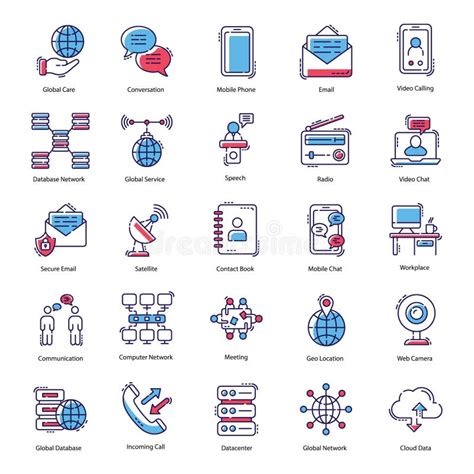 Communication Flat Icons Pack Stock Vector Illustration Of Video