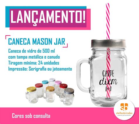 Stellas Brindes Caneca Mason Jar Personalizada