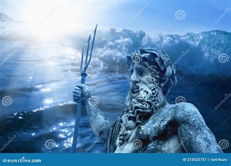 The Mighty God Of Sea And Oceans Neptune Poseidon, Triton With Trident As Symbol Strength, Power ...