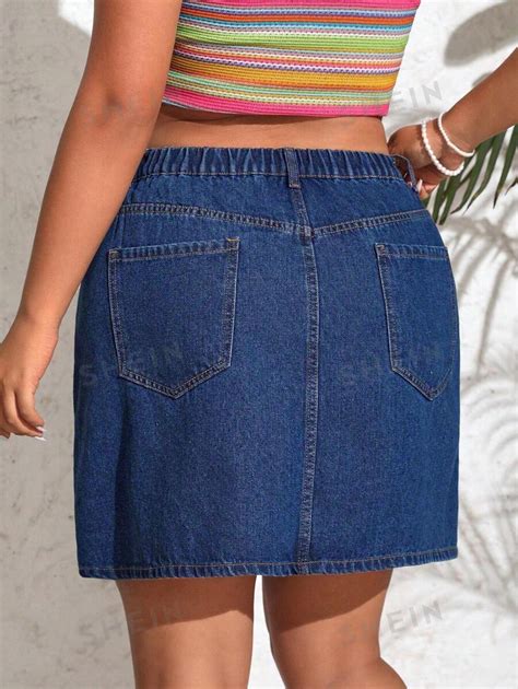 Shein Vcay Plus Size Denim Mini Skirt Without Elasticity Shein Uk