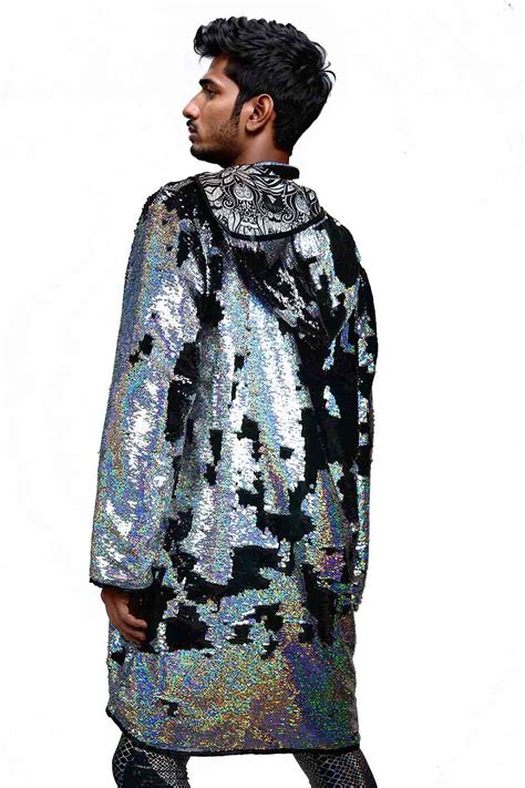 Mens Sequin Hoodie Jacket Love Khaos Mens Festival Wear