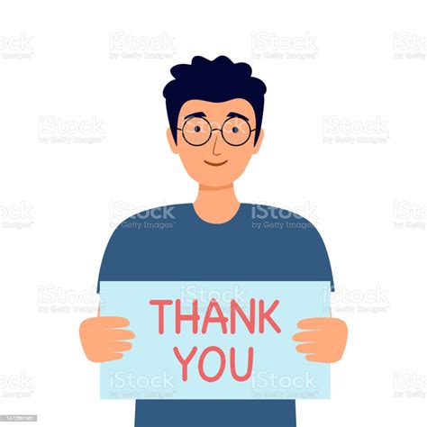 Man Holding Thank You Sign In Flat Design On White Background Stock Illustration Download