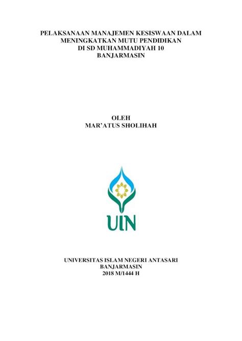 Pdf Pelaksanaan Manajemen Kesiswaan Dalam Idr Uin Antasari Ac Id