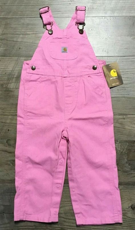 Carhartt Canvas Bib Overall Rose Bloom Pink Girls Sz 24 Months Snap