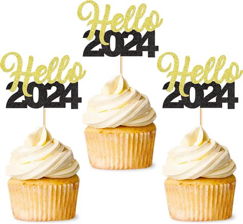 Glitter Happy New Year Cupcake Toppers Set Of Gold Black